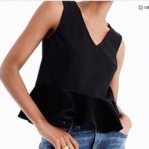 J. Crew Black Velvet Peplum Sleeveless V -Neck Top